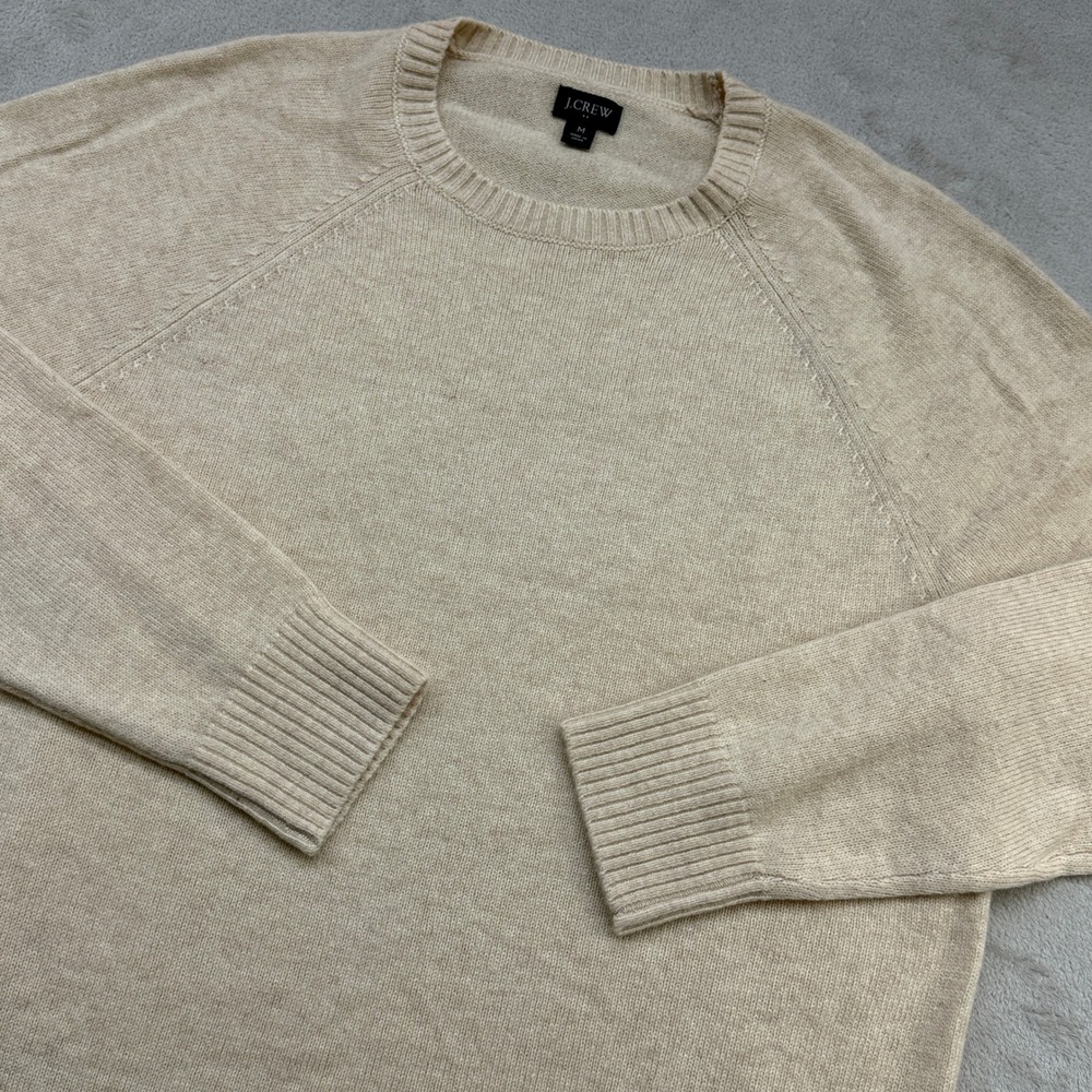 J.Crew Sweater Men M Beige Lambswool Blend Raglan Crewneck Stretch Fitted Preppy